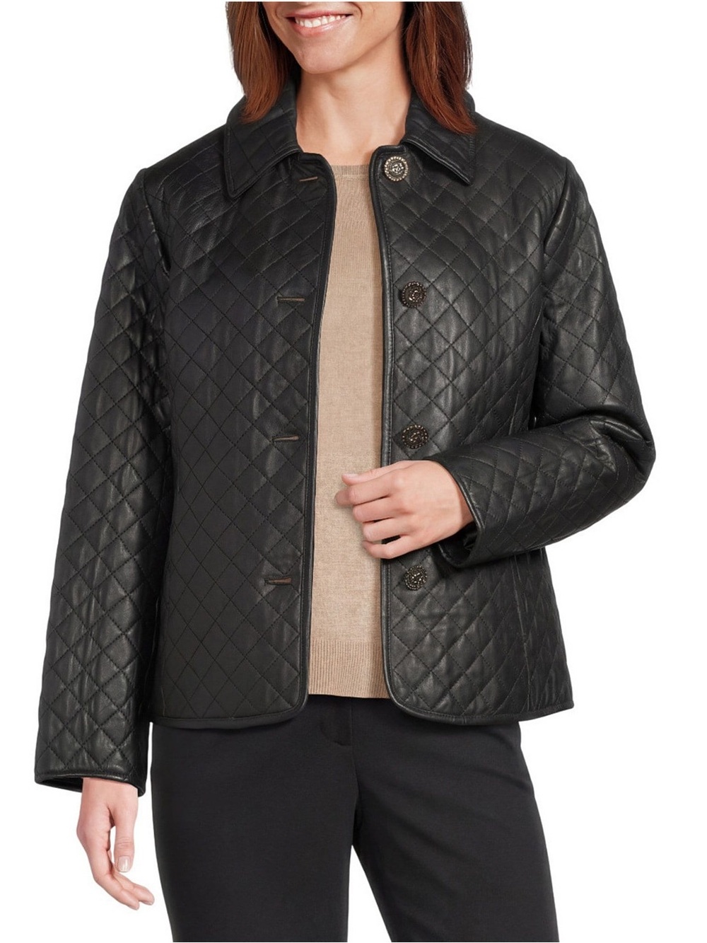 Investments Platinum Suiting Quilted Genuine Lamb Leather Point Collar Jacket